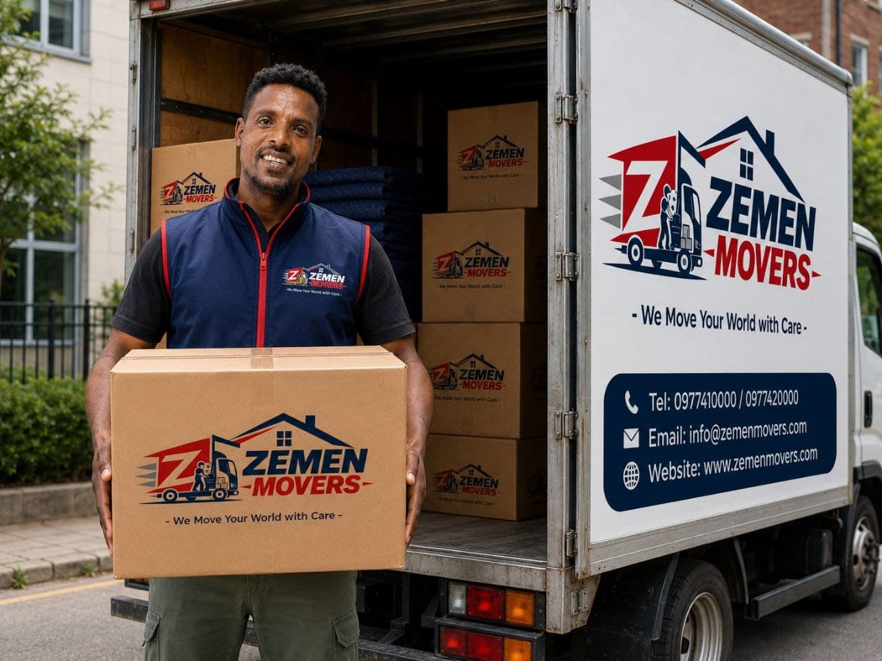 Zemen Movers owner with branded truck